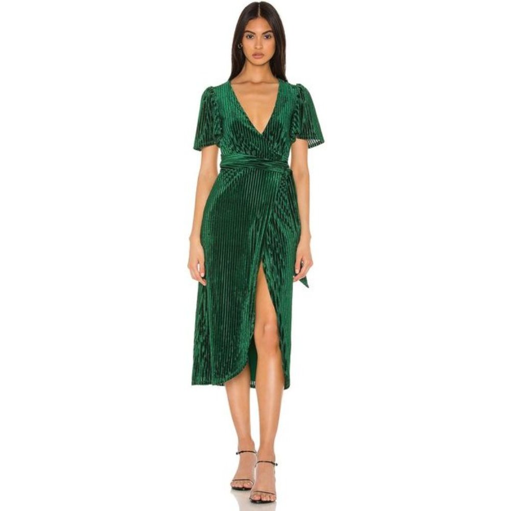 Rina Midi Emerald Green Velvet Dress sz XS
